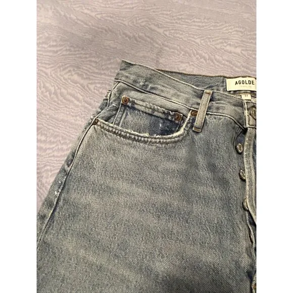 Agolde 90s Crop Jeans Echo Blue High Rise Denim Light Wash 27 - Picture 8 of 9